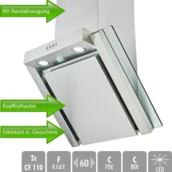 PKM Dunstabzugshaube Mit Randabsaugung Kopffreihaube 9860LZ Edelstahl Glasschirm -Angebote Herd Liebe Store 92cc6aa463845e4a149c8df9f4f37beb