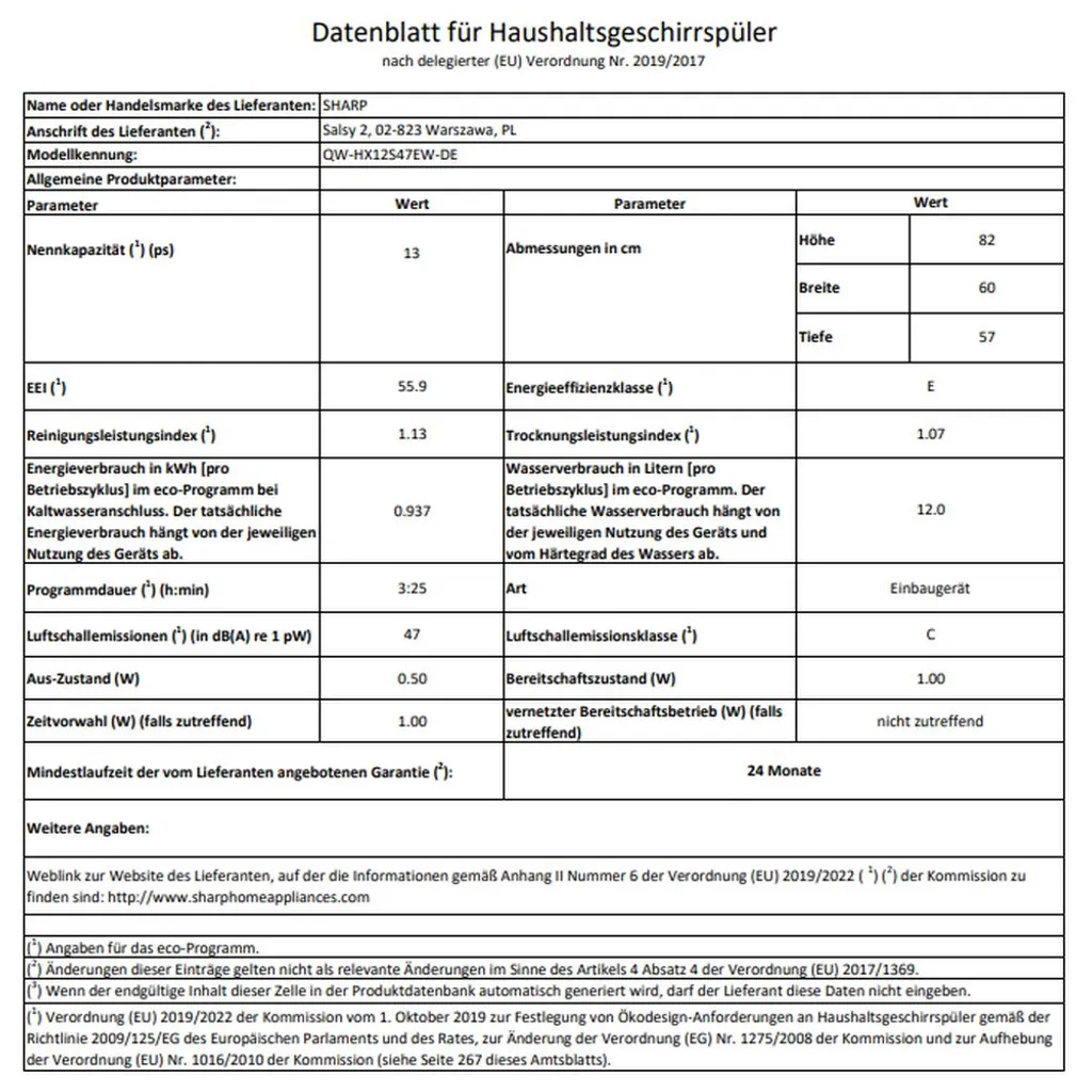 Sharp - QW-HX12S47EW-DE - Einbau-Geschirrspüler - Weiß - 60 Cm 6 Sharp - QW-HX12S47EW-DE - Einbau-Geschirrspüler - Weiß - 60 Cm - Image 4