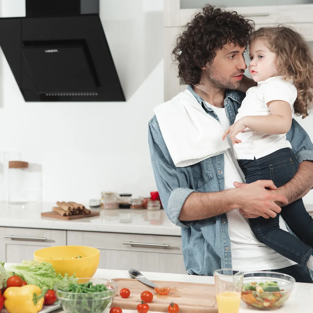 Kopffreie Dunstabzugshaube 230W 60cm VIESTA DH600XA Inkl. Aktivkohlefilter Für Abluft & Umluft, Edelstahl-Schwarzglas Kopffreihaube Wandhaube Mit Touch Control, LED 11 Kopffreie Dunstabzugshaube 230W 60cm VIESTA DH600XA Inkl. Aktivkohlefilter Für Abluft & Umluft, Edelstahl-Schwarzglas Kopffreihaube Wandhaube Mit Touch Control, LED - Image 9