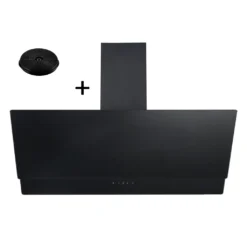 Dunstabzugshaube Schräghaube Kopffrei Schwarz 90 Cm + Filter Umluftset Respekta