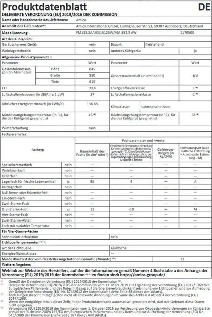 Amica KS 15123 W - Freestanding (placement) - Weiß - Rechts - Glas - 106 L - ST 8 Amica KS 15123 W - Freestanding (placement) - Weiß - Rechts - Glas - 106 L - ST - Image 6