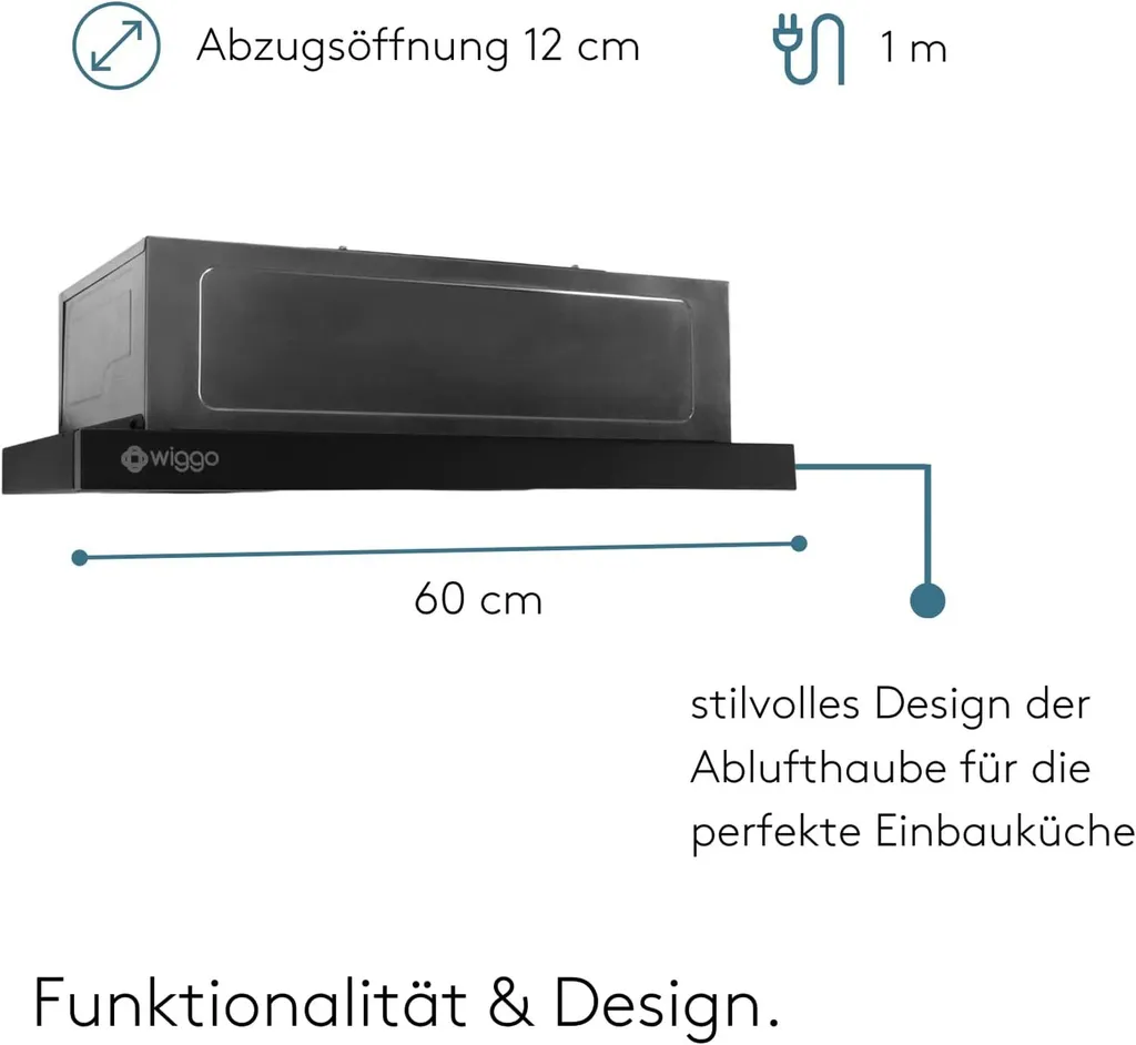 Wiggo Dunstabzugshaube 60cm WE-632ER Schwarz I Flachschirmhaube Für Abluft Oder Umluft Dunstabzug 300m³/h Mit LED-Beleuchtung I Einbau-Dunstabzugshaube Inkl. Fettfilter & 2× Kohlefilter 7 Wiggo Dunstabzugshaube 60cm WE-632ER Schwarz I Flachschirmhaube Für Abluft Oder Umluft Dunstabzug 300m³/h Mit LED-Beleuchtung I Einbau-Dunstabzugshaube Inkl. Fettfilter & 2× Kohlefilter - Image 5