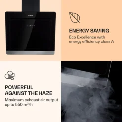 Klarstein Dunstabzugshaube 60 Cm Kopffrei - Wandhaube 550 M³/h - Umluft Oder Abluft - Energie-Effizienzklasse A+ - Kopffreihaube - Abzugshaube Kopffrei - Schwarz Wand Abluft Haube Umluft Dunstabzug Umlufthaube Dunstabzugshaube Umluft -Angebote Herd Liebe Store a5c516549266344aaee100bda5fa96fe