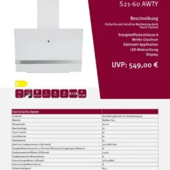 PKM Dunstabzugshaube Mit Randabsaugung Kopffreihaube S21-60 AWTY Glas Weiß 60cm -Angebote Herd Liebe Store a5d197ac6dbca54331782bedb67d0024