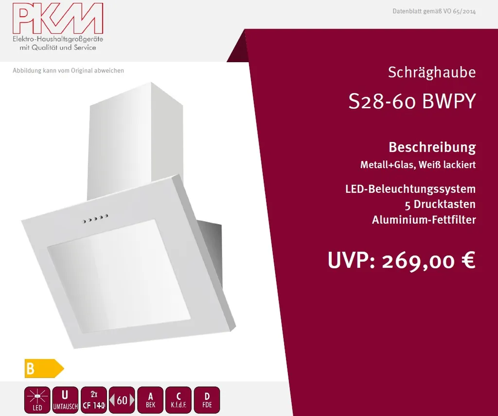 PKM Dunstabzugshaube Schräghaube Wandhaube Wandesse S28-60 BWPY 60cm Weiß 9 PKM Dunstabzugshaube Schräghaube Wandhaube Wandesse S28-60 BWPY 60cm Weiß - Image 7