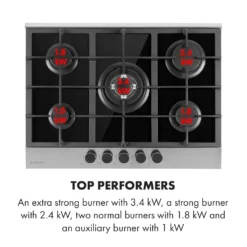 Klarstein Alchemist 5 Zonen Gaskochfeld , 5-flammig , Autark , 68 Cm , Einbau , Aluminium-Brenner , Stark-Brenner , Erdgas/Butangas , Edelstahl , Automatische Abschaltung , Topfträger Aus Gusseisen , Glaskeramik , Inkl. Schlauch Und Druckminderer , Schwarz -Angebote Herd Liebe Store afdee2f513006d1e02b2cf1223baf1a0