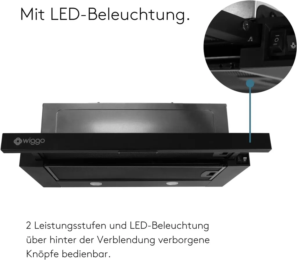 Wiggo Dunstabzugshaube 60cm WE-632ER Schwarz I Flachschirmhaube Für Abluft Oder Umluft Dunstabzug 300m³/h Mit LED-Beleuchtung I Einbau-Dunstabzugshaube Inkl. Fettfilter & 2× Kohlefilter 6 Wiggo Dunstabzugshaube 60cm WE-632ER Schwarz I Flachschirmhaube Für Abluft Oder Umluft Dunstabzug 300m³/h Mit LED-Beleuchtung I Einbau-Dunstabzugshaube Inkl. Fettfilter & 2× Kohlefilter - Image 4