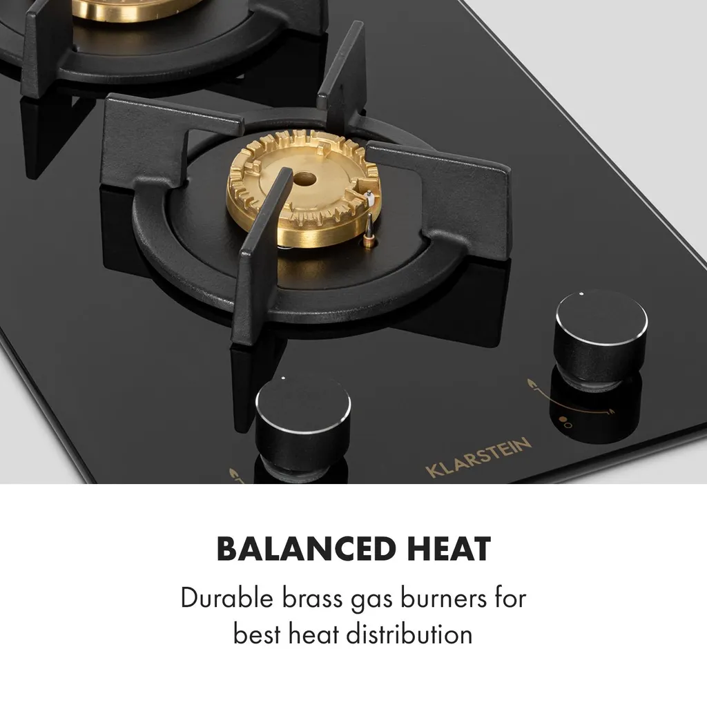 Klarstein Goldflame Domino Gaskochfeld , 2-flammig , Autark , 30 Cm , Einbau , Messing-Brenner , Erdgas/Propangas , Sicherheitsventile , Automatische Abschaltung , Topfträger Aus Gusseisen , Inkl. Schlauch Und Druckminderer , Glaskeramik Ø 8 Mm , Schwarz 5 Klarstein Goldflame Domino Gaskochfeld , 2-flammig , Autark , 30 Cm , Einbau , Messing-Brenner , Erdgas/Propangas , Sicherheitsventile , Automatische Abschaltung , Topfträger Aus Gusseisen , Inkl. Schlauch Und Druckminderer , Glaskeramik Ø 8 Mm , Schwarz - Image 3