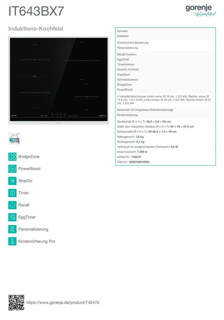 Gorenje IT643BX7 Induktionskochfeld 60cm Autark 2x BridgeZone Edelstahl 11 Gorenje IT643BX7 Induktionskochfeld 60cm Autark 2x BridgeZone Edelstahl - Image 9