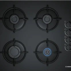 Bosch POP6B6B10 60cm Gaskochfeld Schwarz Hartglas GAS KOCHFELD Autark
