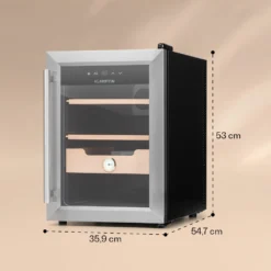 Klarstein Zigarren Humidor Befeuchter - Thermoelektrischer Humidor Schrank Mit Glastür - Mit Einschüben Aus Zedernholz - Hygrometer - LED-Innenbeleuchtung - 37 Liter - Silber Humidor Zigarre Elektrisch Humidor Schrank Luftbefeuchter Humidor Zigarren -Angebote Herd Liebe Store b7b5db6f7fd1e562d09f2519c2a3d275