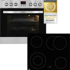 Exquisit EHE 185-1.2-Set Einbau-Herd Glaskeramikkochfeld | Ober-/Unterhitze | Inox