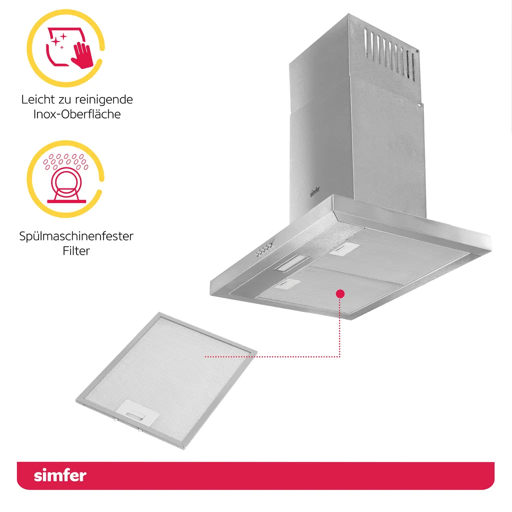 Simfer SMF-CH 8633 Dunstabzugshaube Edelstahl, 60 Cm, 650 M³ /h, Wandhaube, Kaminhaube, Teleskopkamin, Doppelabluftschacht, LED-Beleuchtung 7 Simfer SMF-CH 8633 Dunstabzugshaube Edelstahl, 60 Cm, 650 M³ /h, Wandhaube, Kaminhaube, Teleskopkamin, Doppelabluftschacht, LED-Beleuchtung - Image 5