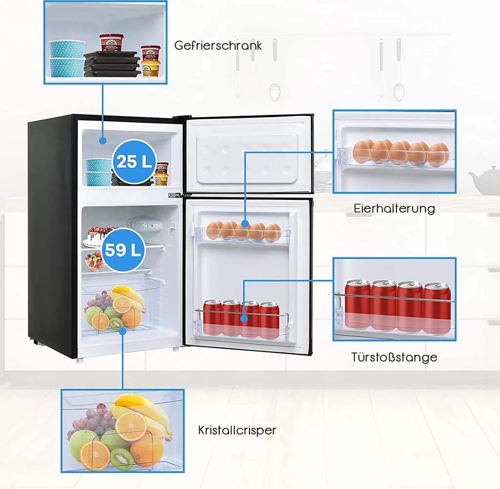COSTWAY Kühlschrank Mit Gefrierfach Standkühlschrank Gefrierschrank Kühl-Gefrier-Kombination 85L Schwarz 6 COSTWAY Kühlschrank Mit Gefrierfach Standkühlschrank Gefrierschrank Kühl-Gefrier-Kombination 85L Schwarz - Image 4