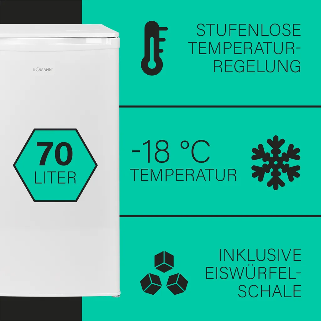 Bomann® Gefrierschrank 70L, Tiefkühlschrank Leise Mit Temperaturbereich Bis -18°C, 2 Schubladen + Gefrierfachklappe, Mit Wechselbarem Türanschlag Inkl. Eiswürfelschale - GS 195.1 4 Bomann® Gefrierschrank 70L, Tiefkühlschrank Leise Mit Temperaturbereich Bis -18°C, 2 Schubladen + Gefrierfachklappe, Mit Wechselbarem Türanschlag Inkl. Eiswürfelschale - GS 195.1 - Image 2