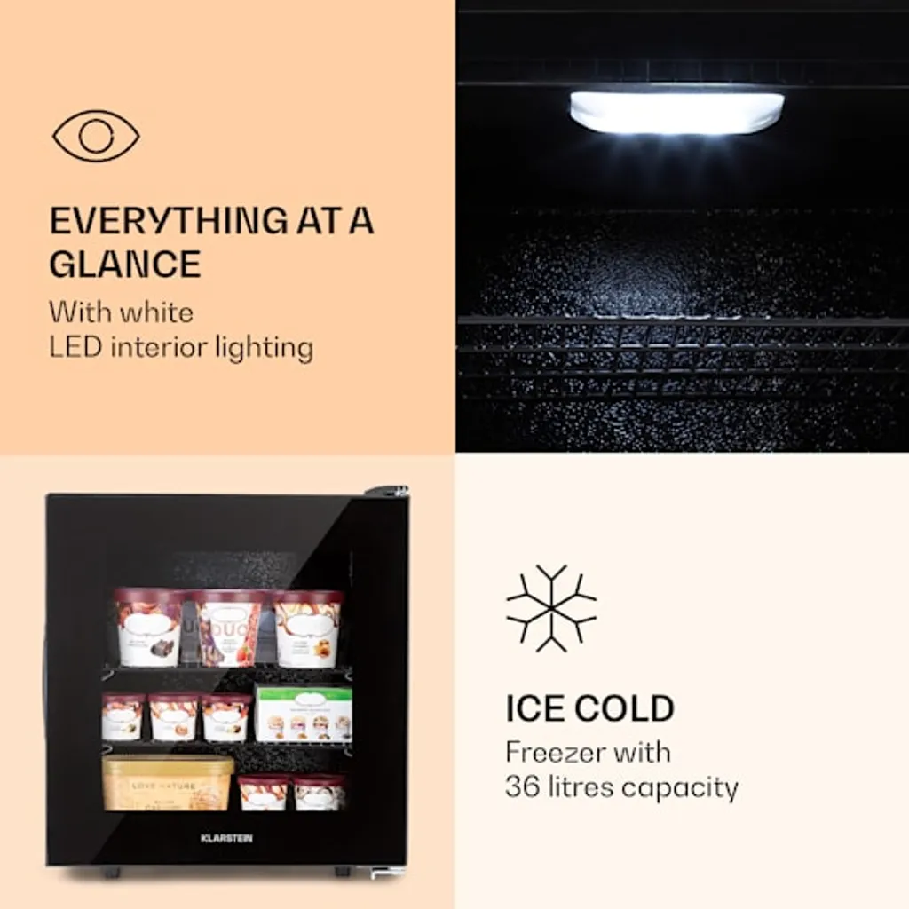 Klarstein IceAge 36 Gefrierschrank 36 Liter , 2 Etagen , Thermostat , Kompressionskühlung , Einstellbare Temperatur : 0 Bis -18 °C , LED-Innenbeleuchtung , Glasfront 6 Klarstein IceAge 36 Gefrierschrank 36 Liter , 2 Etagen , Thermostat , Kompressionskühlung , Einstellbare Temperatur : 0 Bis -18 °C , LED-Innenbeleuchtung , Glasfront - Image 4