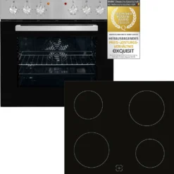 Exquisit EHE 156-2.1 U-Set Einbau-Herd Glaskeramikkochfeld | Ober-/Unterhitze | Inox