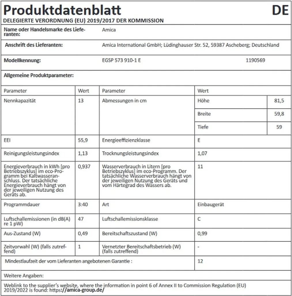 Amica - EGSP 573 910 E - Teilintegrierbarer Einbau-Geschirrspüler - 6 Amica - EGSP 573 910 E - Teilintegrierbarer Einbau-Geschirrspüler - - Image 4
