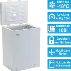 TroniTechnik Gefriertruhe Kühltruhe Kühlfach BORGAR 110L Abschließbar Mit Korb