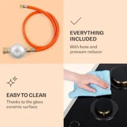 Klarstein Goldflame Domino Prime Gaskochfeld , 2-flammig Messing-Brenner , 4,2 KW, Glaskeramik , Inklusive Schlauch Und Druckminderer -Angebote Herd Liebe Store ce8498232d6917f5040cc08f6fdcf380