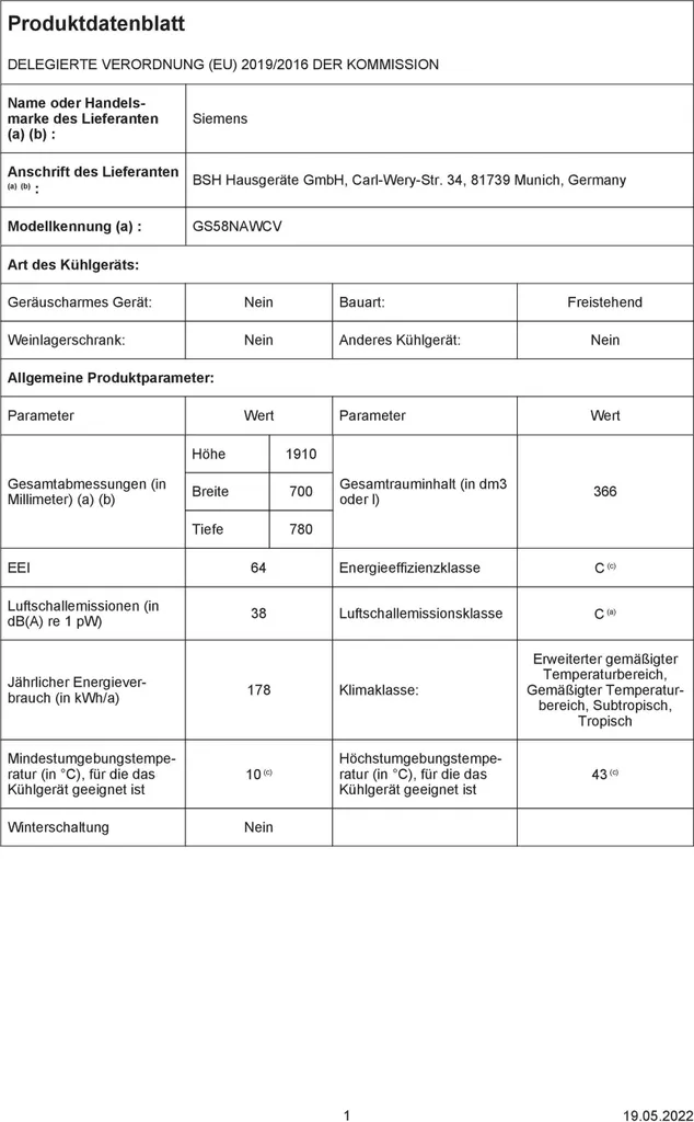 Siemens GS58NAWCV Freistehender Freistehendes Gefrierschrank, 13 H Lagerzeit Bei Störung, 191 Cm Höhe, , 178 KWh/Jahr, 38 DB, NoFrost 11 Siemens GS58NAWCV Freistehender Freistehendes Gefrierschrank, 13 H Lagerzeit Bei Störung, 191 Cm Höhe, , 178 KWh/Jahr, 38 DB, NoFrost - Image 9