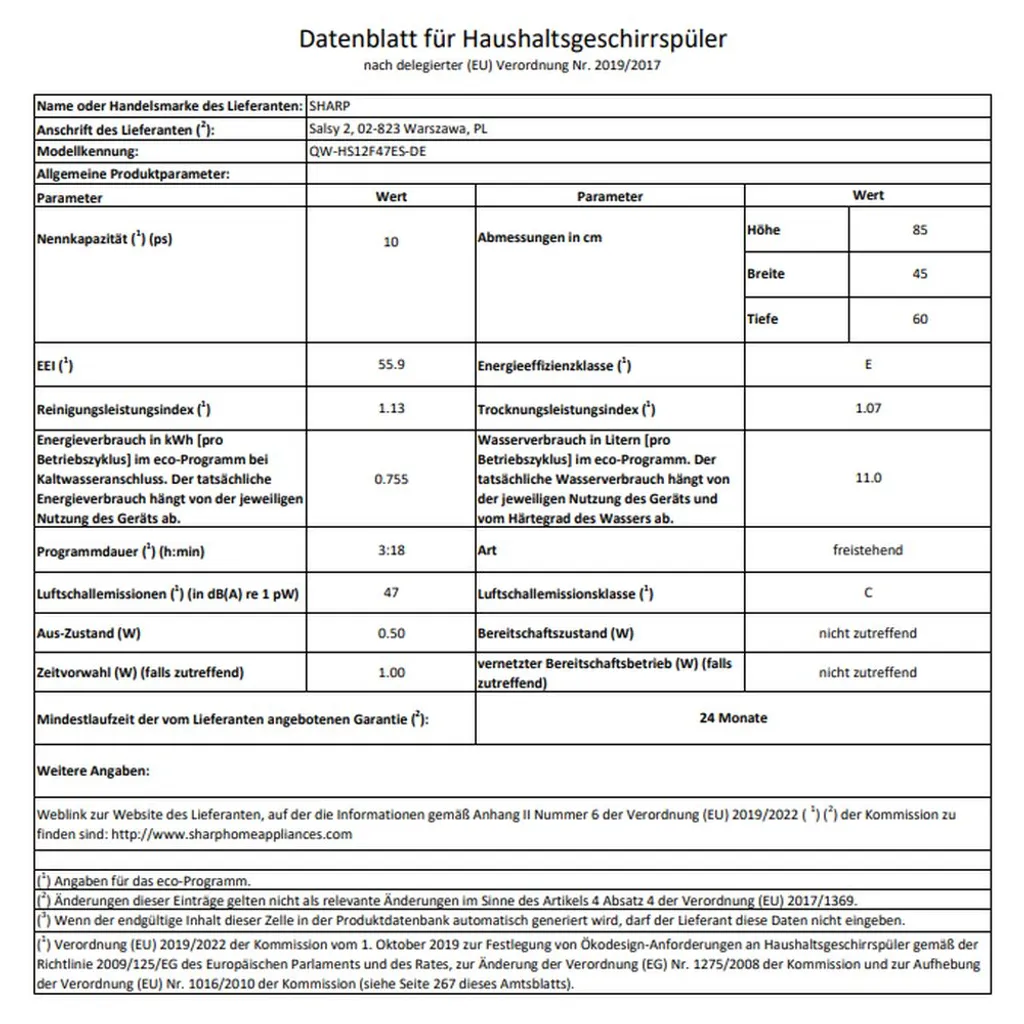 Sharp - QW-HS12F47ES-DE - Stand-Geschirrspüler - Silber - 45 Cm 5 Sharp - QW-HS12F47ES-DE - Stand-Geschirrspüler - Silber - 45 Cm - Image 3