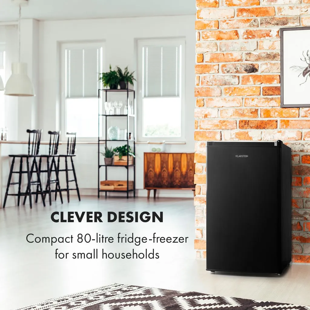 Klarstein Cool Cousin Kühl-Gefrier-Kombination, Fassungsvermögen: 80 Liter, Kühlschrank: 69 Liter, 3-Sterne-Gefrierfach: 11 Liter, , 2 Glasebenen, Schwarz 4 Klarstein Cool Cousin Kühl-Gefrier-Kombination, Fassungsvermögen: 80 Liter, Kühlschrank: 69 Liter, 3-Sterne-Gefrierfach: 11 Liter, , 2 Glasebenen, Schwarz - Image 2