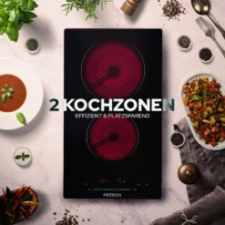 AREBOS Glaskeramikkochfeld, 3000 W, 2 Kochfelder, 30cm, Autark, Mit Sensor Touch -Angebote Herd Liebe Store d23925a43695ec029d67643f8f853085