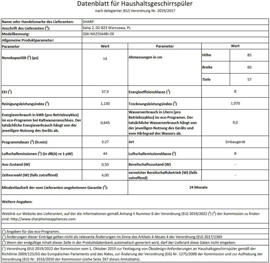 Sharp QW-NA25S44BI-DE Teilintegrierbarer Geschirrspüler, 60 Cm 12 Sharp QW-NA25S44BI-DE Teilintegrierbarer Geschirrspüler, 60 Cm - Image 10