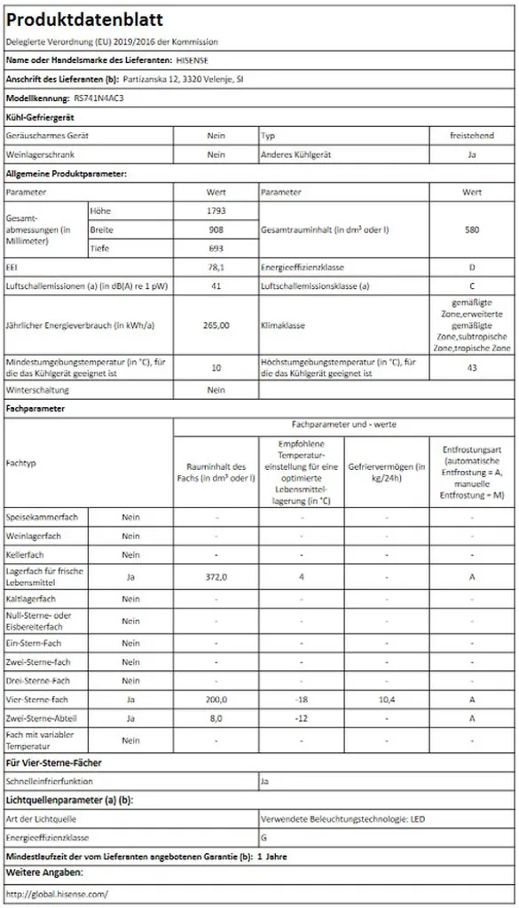 HISENSE RS741N4AC3 Kühl-/Gefrierkombination Side By Side NO FROST 18 HISENSE RS741N4AC3 Kühl-/Gefrierkombination Side By Side NO FROST - Image 16