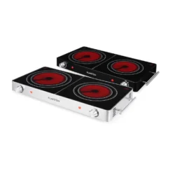 Klarstein VariCook Duo - Doppel-Infrarotkochplatte, Dual-Kochfeld, 3000 Watt Leistung, Aluminium-Gehäuse, Glaskeramik-Platte, Überhitzungsschutz, Tragegriffe, Silber -Angebote Herd Liebe Store dedbc04afe7d78c5a6313142bcd94210