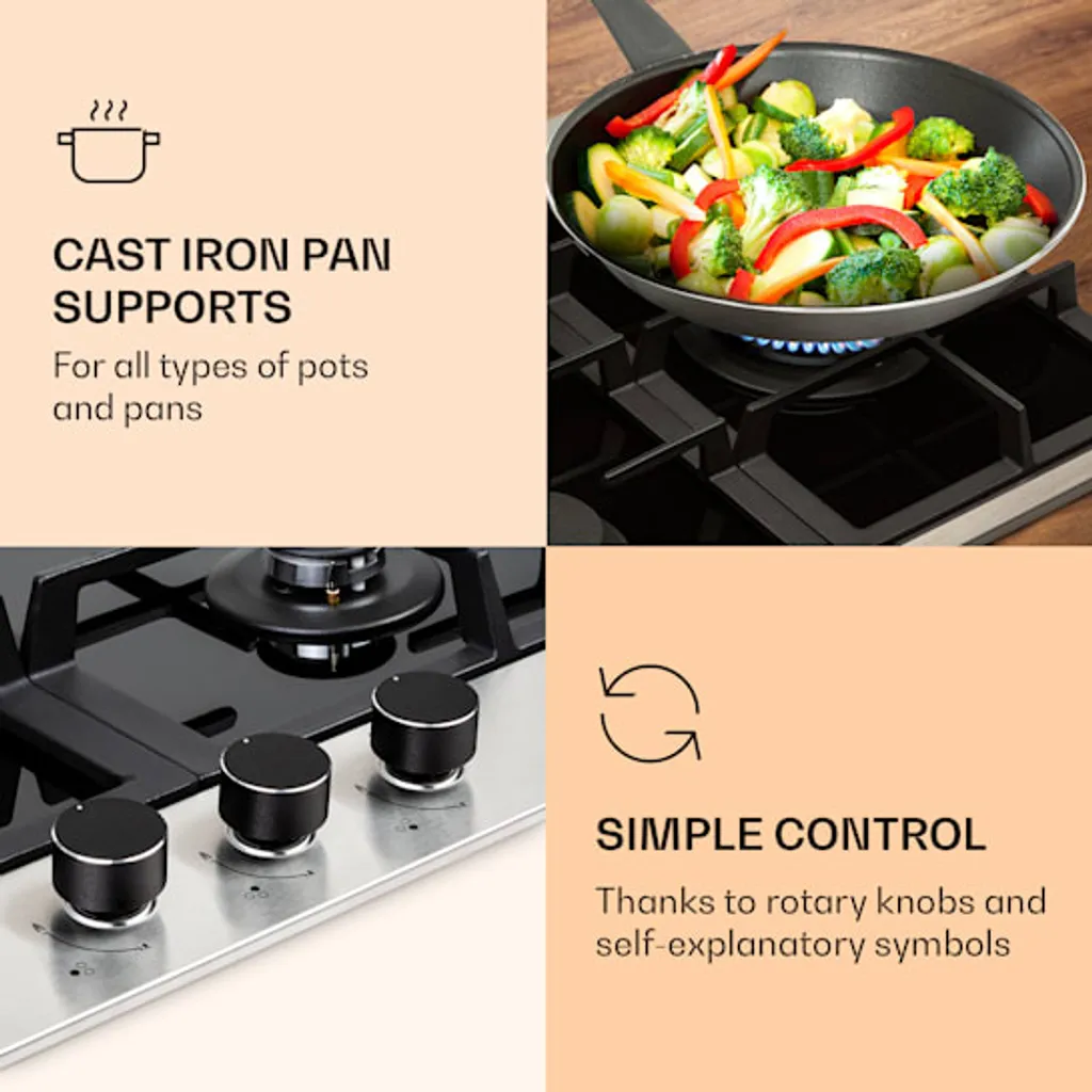 Klarstein Alchemist 3 Gaskochfeld , 6,2 KW , 3-flammig Aluminium-Brenner , Glaskeramik , Elektrische Zündung , Inkl. Schlauch Und Druckminderer 7 Klarstein Alchemist 3 Gaskochfeld , 6,2 KW , 3-flammig Aluminium-Brenner , Glaskeramik , Elektrische Zündung , Inkl. Schlauch Und Druckminderer - Image 5