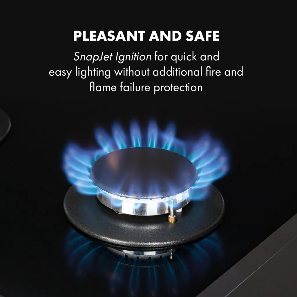 Klarstein Alchemist 4 Zonen Gaskochfeld , 4-flammig , Autark , 58,3 Cm , Einbau , Aluminium-Brenner , Stark-Brenner , Erdgas/Butangas , Edelstahl , Automatische Abschaltung , Topfträger Aus Gusseisen , Glaskeramik , Inkl. Schlauch Und Druckminderer , Schwarz 7 Klarstein Alchemist 4 Zonen Gaskochfeld , 4-flammig , Autark , 58,3 Cm , Einbau , Aluminium-Brenner , Stark-Brenner , Erdgas/Butangas , Edelstahl , Automatische Abschaltung , Topfträger Aus Gusseisen , Glaskeramik , Inkl. Schlauch Und Druckminderer , Schwarz - Image 5