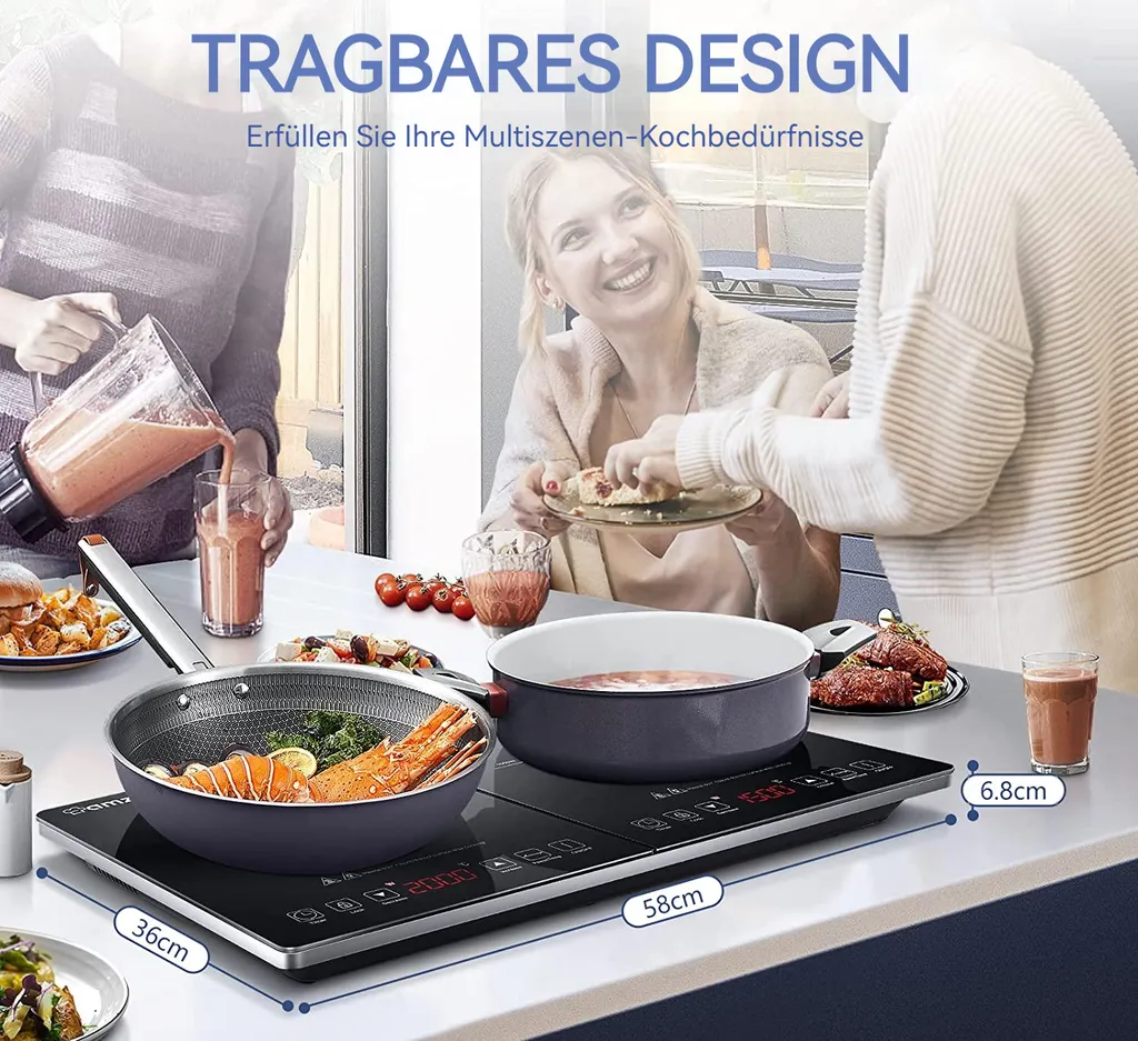 AMZCHEF Induktionskochfeld 2 Platten - 3500W - Induktionskochplatte Mit Sensor-Touch-Steuerung,Timer,3-Stunden-Timer,10 Temperaturstufen 8 AMZCHEF Induktionskochfeld 2 Platten - 3500W - Induktionskochplatte Mit Sensor-Touch-Steuerung,Timer,3-Stunden-Timer,10 Temperaturstufen – Bild 6