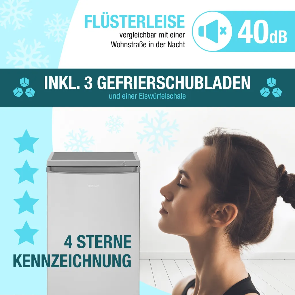 Bomann® Gefrierschrank, 85 Liter Nutzinhalt, Gefrierschrank Klein Mit 3 Gefrierschubladen U. Eiswürfelschale, Mini Fridge Mit Stufenloser Temperaturreglung, Türanschlag Wechselbar - GS 2186.1, Inox 6 Bomann® Gefrierschrank, 85 Liter Nutzinhalt, Gefrierschrank Klein Mit 3 Gefrierschubladen U. Eiswürfelschale, Mini Fridge Mit Stufenloser Temperaturreglung, Türanschlag Wechselbar - GS 2186.1, Inox - Image 4