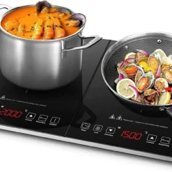 AMZCHEF Induktionskochfeld 2 Platten - 3500W - Induktionskochplatte Mit Sensor-Touch-Steuerung,Timer,3-Stunden-Timer,10 Temperaturstufen