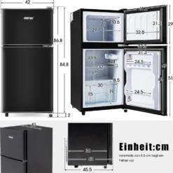 Merax Table Top Kühlschrank BCD-86A, 87 Cm Hoch, 43 Cm Breit, 60 L, Mini Kühlschrank Mit Gefrierfach, Doppeltür Und LED-Beleuchtung, Kühl-und Gefrierfunktion, Freistehend Und Klein -Angebote Herd Liebe Store eb2520df9baa106d4d1e964e6fcbf256