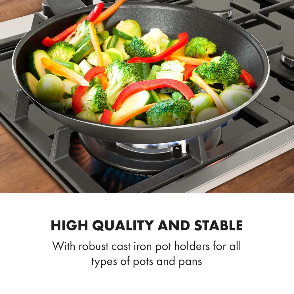 Klarstein Alchemist 4 Zonen Gaskochfeld , 4-flammig , Autark , 58,3 Cm , Einbau , Aluminium-Brenner , Stark-Brenner , Erdgas/Butangas , Edelstahl , Automatische Abschaltung , Topfträger Aus Gusseisen , Glaskeramik , Inkl. Schlauch Und Druckminderer , Schwarz 9 Klarstein Alchemist 4 Zonen Gaskochfeld , 4-flammig , Autark , 58,3 Cm , Einbau , Aluminium-Brenner , Stark-Brenner , Erdgas/Butangas , Edelstahl , Automatische Abschaltung , Topfträger Aus Gusseisen , Glaskeramik , Inkl. Schlauch Und Druckminderer , Schwarz - Image 7