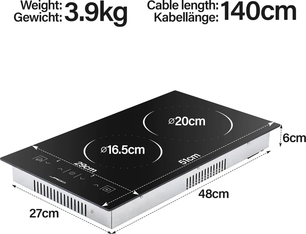 Jago® Glaskeramikkochfeld - Autark, Rahmenlos, 1200/1800 Watt, Für Alle Kochtöpfe, Ø 16/20 Cm, 9 Leistungsstufen, Timer-Automatik, Schwarz - Ceranfeld, Cerankochfeld, Kochfeld, Kochfelder 14 Jago® Glaskeramikkochfeld - Autark, Rahmenlos, 1200/1800 Watt, Für Alle Kochtöpfe, Ø 16/20 Cm, 9 Leistungsstufen, Timer-Automatik, Schwarz - Ceranfeld, Cerankochfeld, Kochfeld, Kochfelder - Image 12