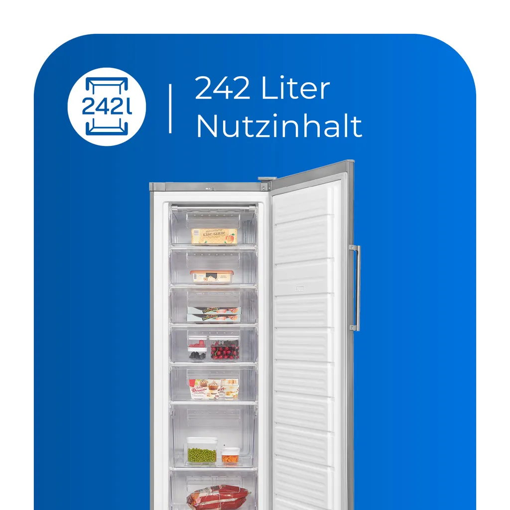 Exquisit Gefrierschrank GS280-H-040E Inoxlook | Standgerät | 242 L Volumen | Inoxlook 6 Exquisit Gefrierschrank GS280-H-040E Inoxlook | Standgerät | 242 L Volumen | Inoxlook - Image 4