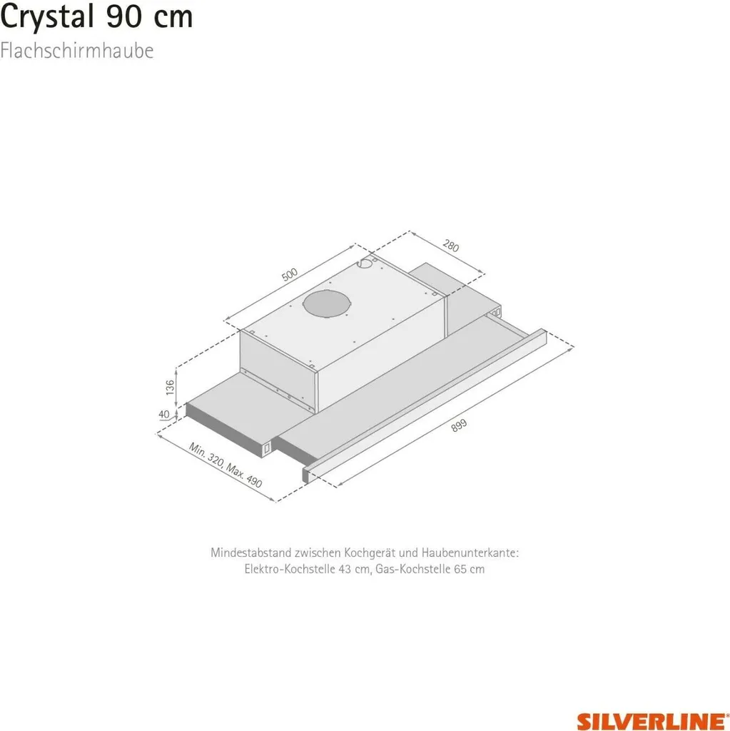 Silverline CRF 900 E / Crystal Flachschirmhaube / 90 Cm Breite/ 580m3/h , Flachschirmhaube, 4 Silverline CRF 900 E / Crystal Flachschirmhaube / 90 Cm Breite/ 580m3/h , Flachschirmhaube, - Image 2