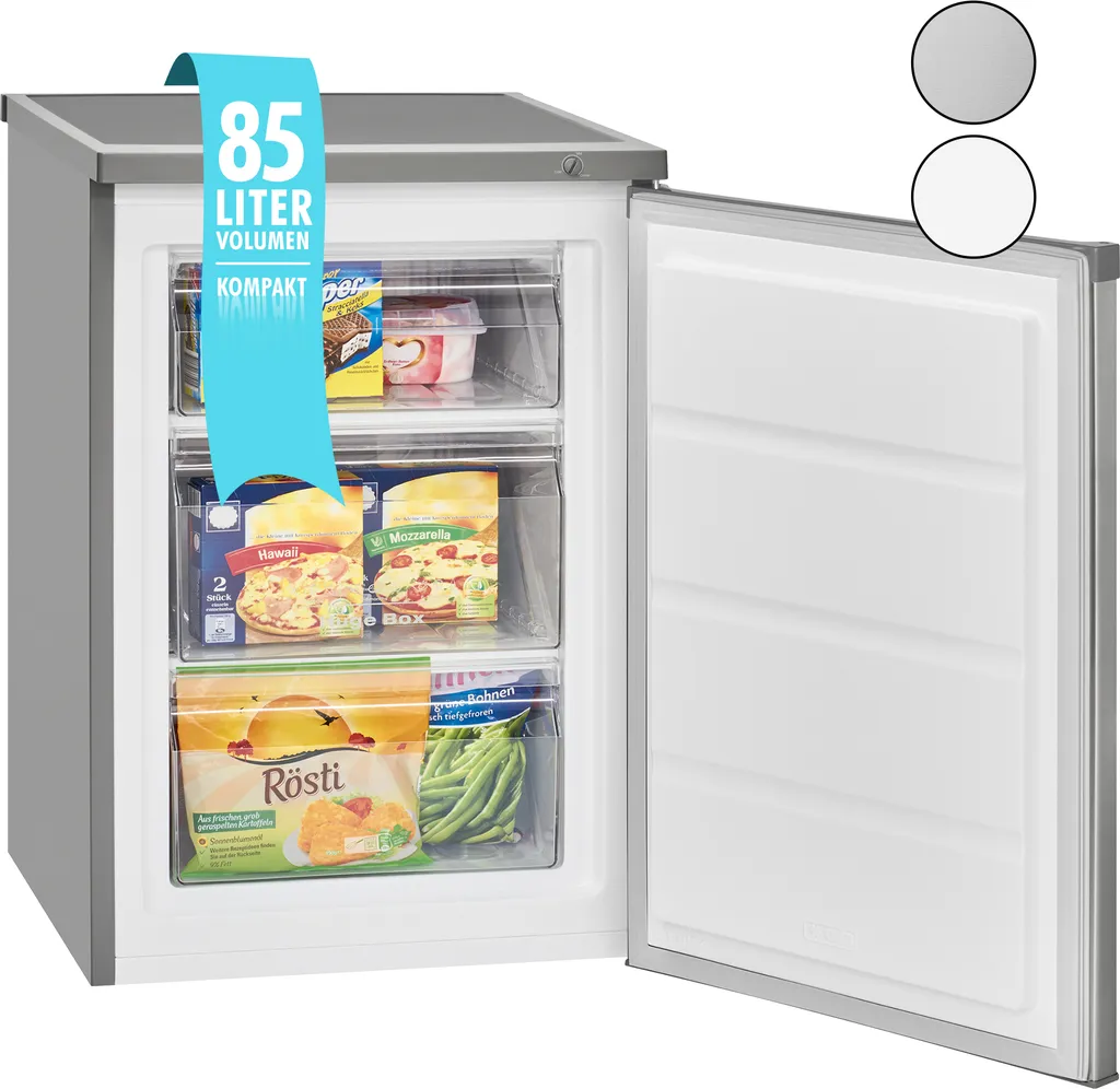 Bomann® Gefrierschrank, 85 Liter Nutzinhalt, Gefrierschrank Klein Mit 3 Gefrierschubladen U. Eiswürfelschale, Mini Fridge Mit Stufenloser Temperaturreglung, Türanschlag Wechselbar - GS 2186.1, Inox 3 Bomann® Gefrierschrank, 85 Liter Nutzinhalt, Gefrierschrank Klein Mit 3 Gefrierschubladen U. Eiswürfelschale, Mini Fridge Mit Stufenloser Temperaturreglung, Türanschlag Wechselbar - GS 2186.1, Inox
