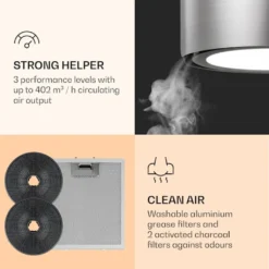 Klarstein Skyfall Smart - Inselhaube, App- Und Gestensteuerung, 45 X 42 Cm (ØxB), Freihängend, Umluftbetrieb/Abluft, 3 Stufen, 402 M³/h, 200 W, LED Beleuchtung, EEK C, Silber -Angebote Herd Liebe Store fee87e69eb07333dd26e885aab954b31